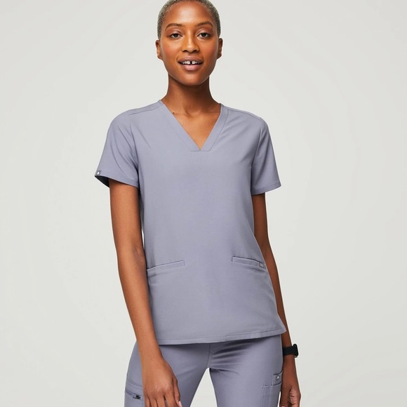 Figs Tops Womens Vapor Blue Space Dye Casma One Pocket Scrub Top